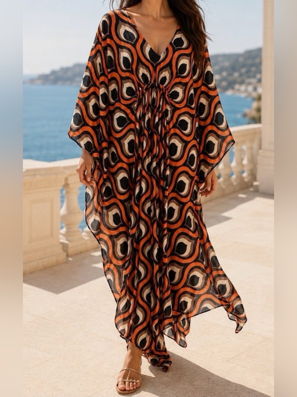 Free People Groovy Baby Maxi Dress Kaftan Boho Oversized OS Burnt Orange
